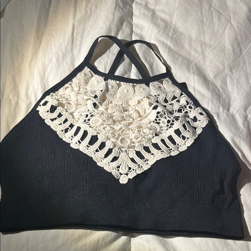 Elegant Black and White Lace Halter Top